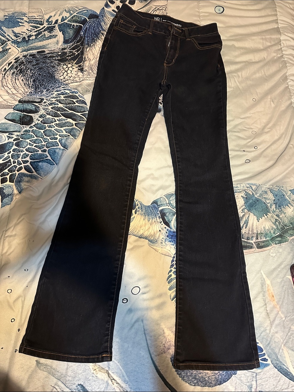 No Boundaries Dark Blue Flare Jeans with Contrast Stitching